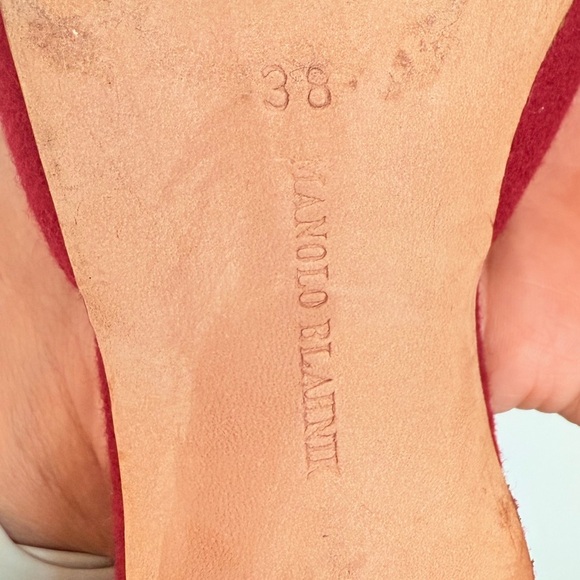 Manolo Blahnik Vintage Red Wool embroidered pointed toe kitten heel mules EU 38 - Picture 9 of 9